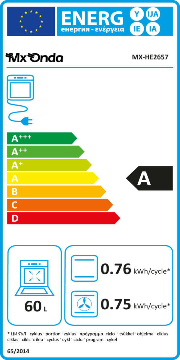 Etiqueta de eficiencia energética clase A. MX-HE2657